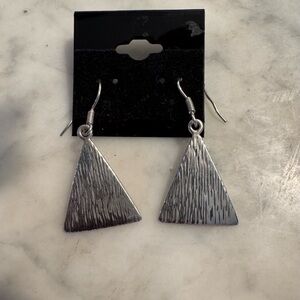 Sterling Silver 925 Triangle Dangle Drop Earrings with Textured Detailing